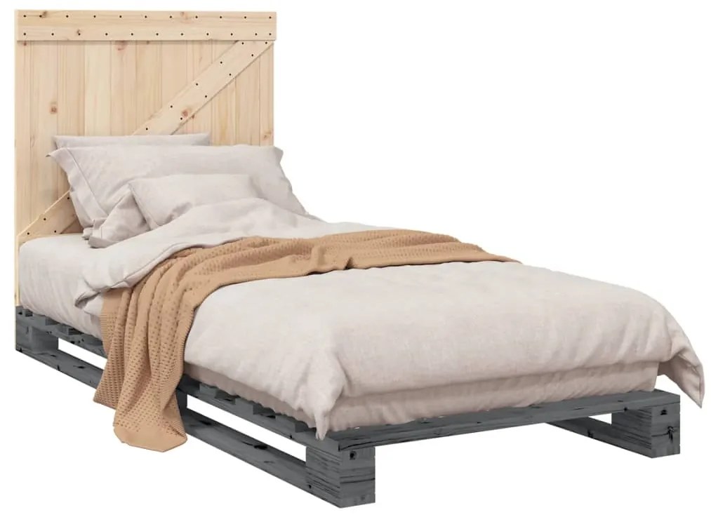 Estrutura de cama com cabeceira 90x200 cm pinho maciço cinzento
