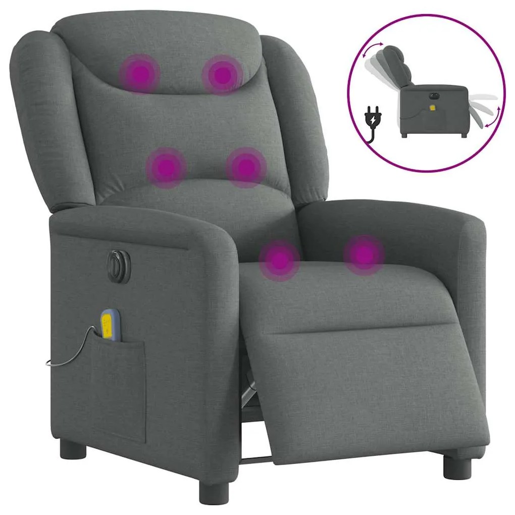 vidaXL Poltrona reclinável de massagens elétrica tecido cinza-escuro