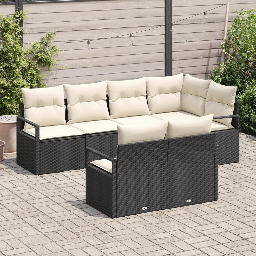 Conjunto de Sofá de Jardim com Almofadas vidaXL de 7 Peças Rattan Poli