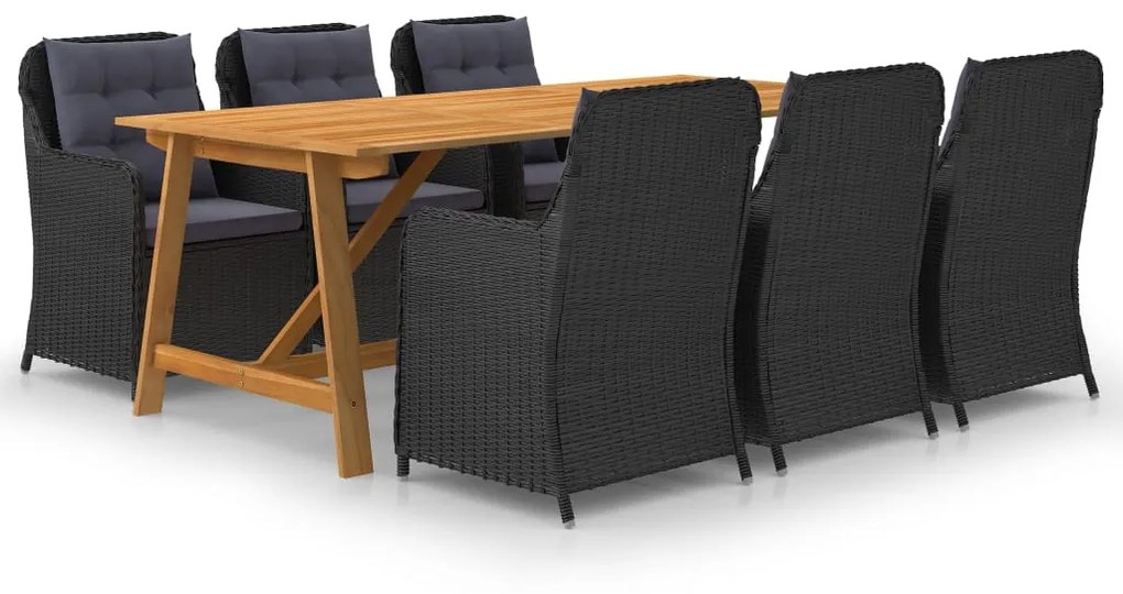 vidaXL 7 pcs conjunto de jantar para jardim preto