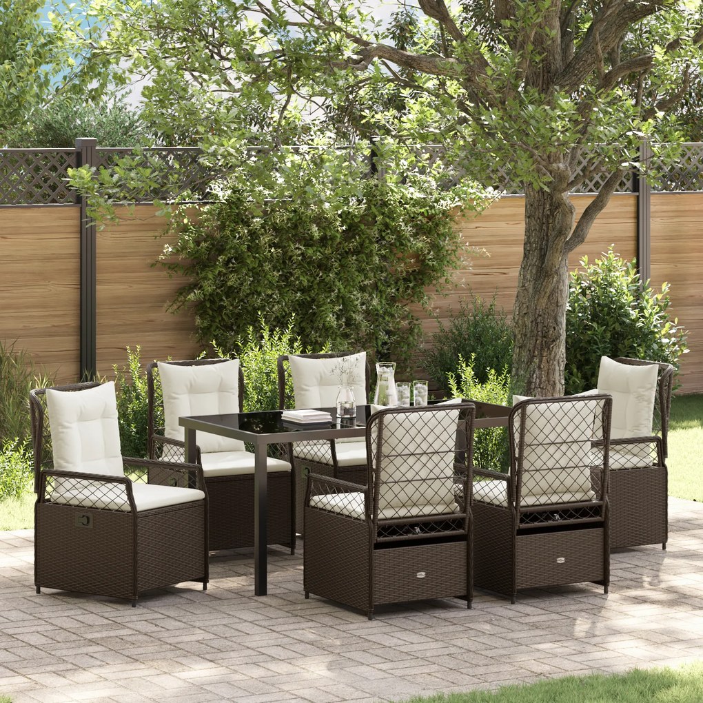 Conjunto de Jantar de Jardim 7 Peças Castanho Vime Poliéster