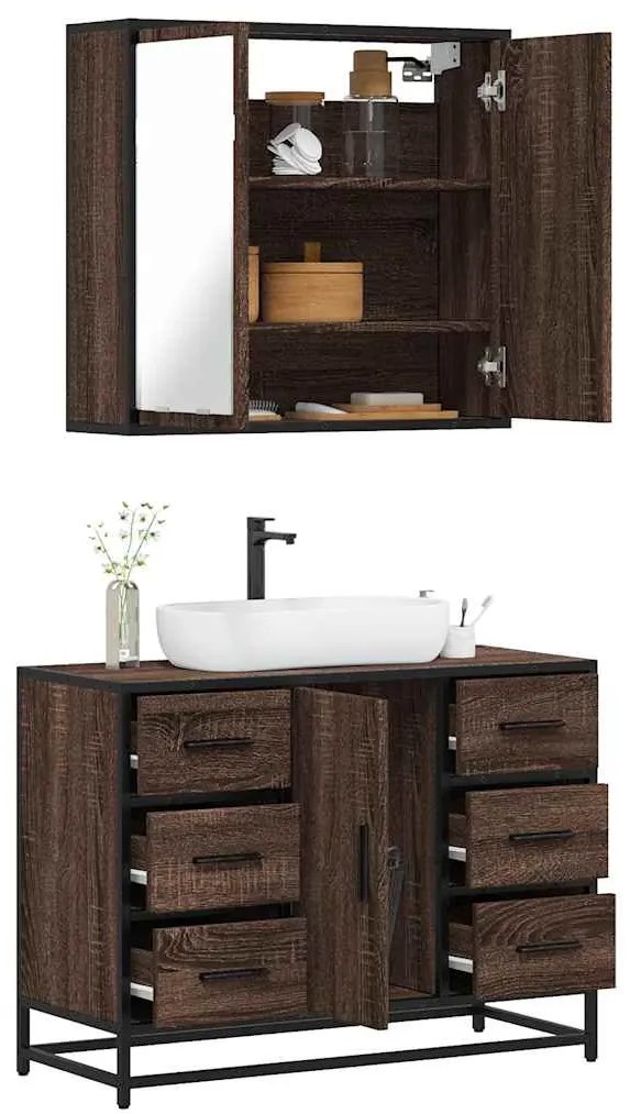 vidaXL 2 pcs conj. móveis WC derivados madeira cor carvalho castanho