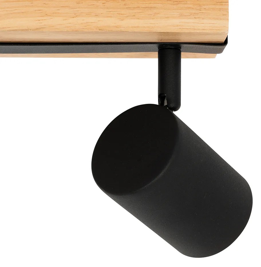 Candeeiro de teto preto com madeira 2 luzes ajustável retangular - Jeana Moderno,Industrial
