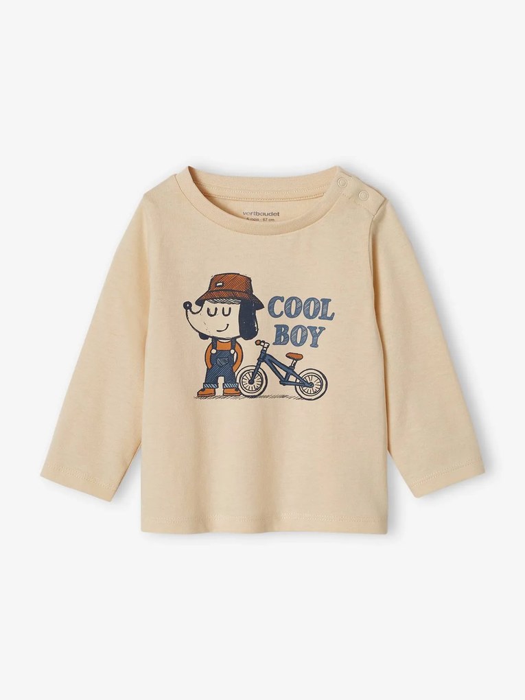 Camisola com motivo "cool boy", em algodão bio, para bebé menino bege-areia