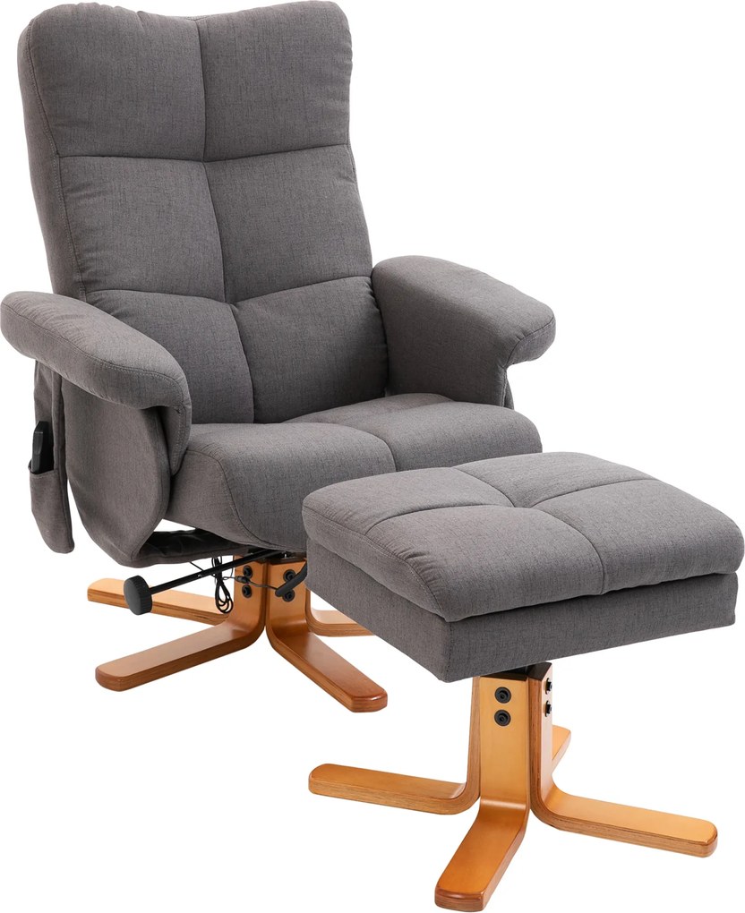 Poltrona Relax Reclinável com Apoio para os Pés 10 Pontos de Massagem Giratória Comando Remoto Bolso Lateral Cinzento Escuro