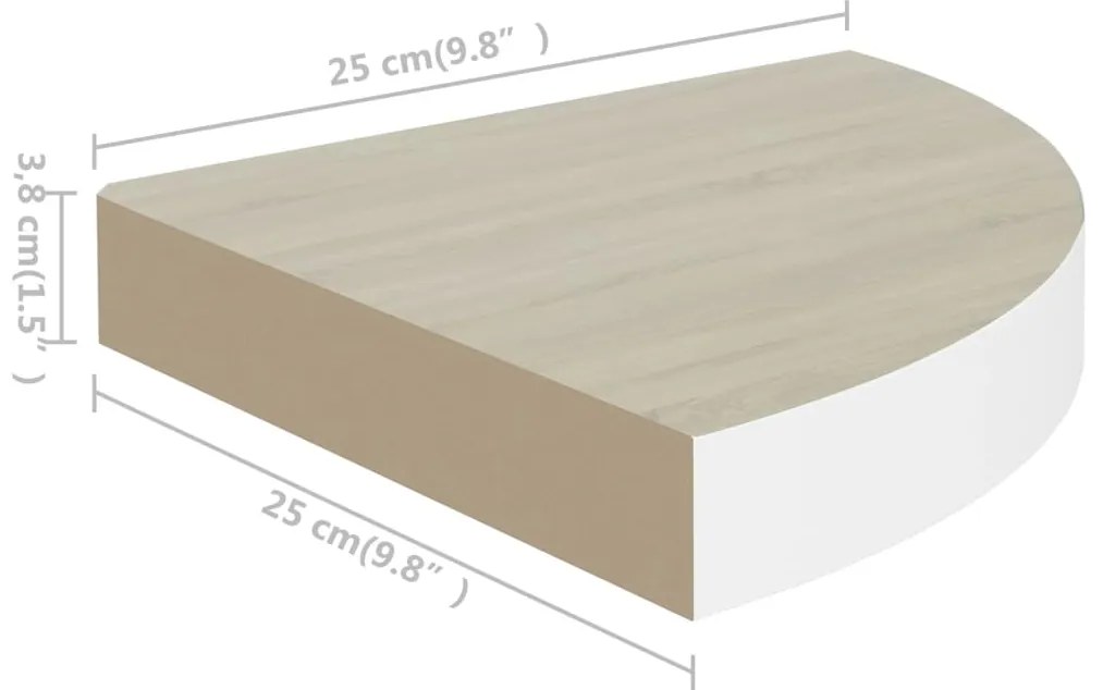 Prateleiras canto parede 4 pcs 25x25x3,8 cm MDF carvalho/branco