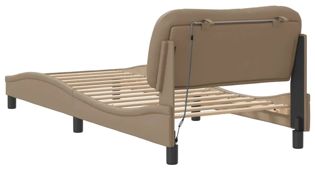 Estrutura de cama c/ luzes LED 80x200cm couro artif. cappuccino