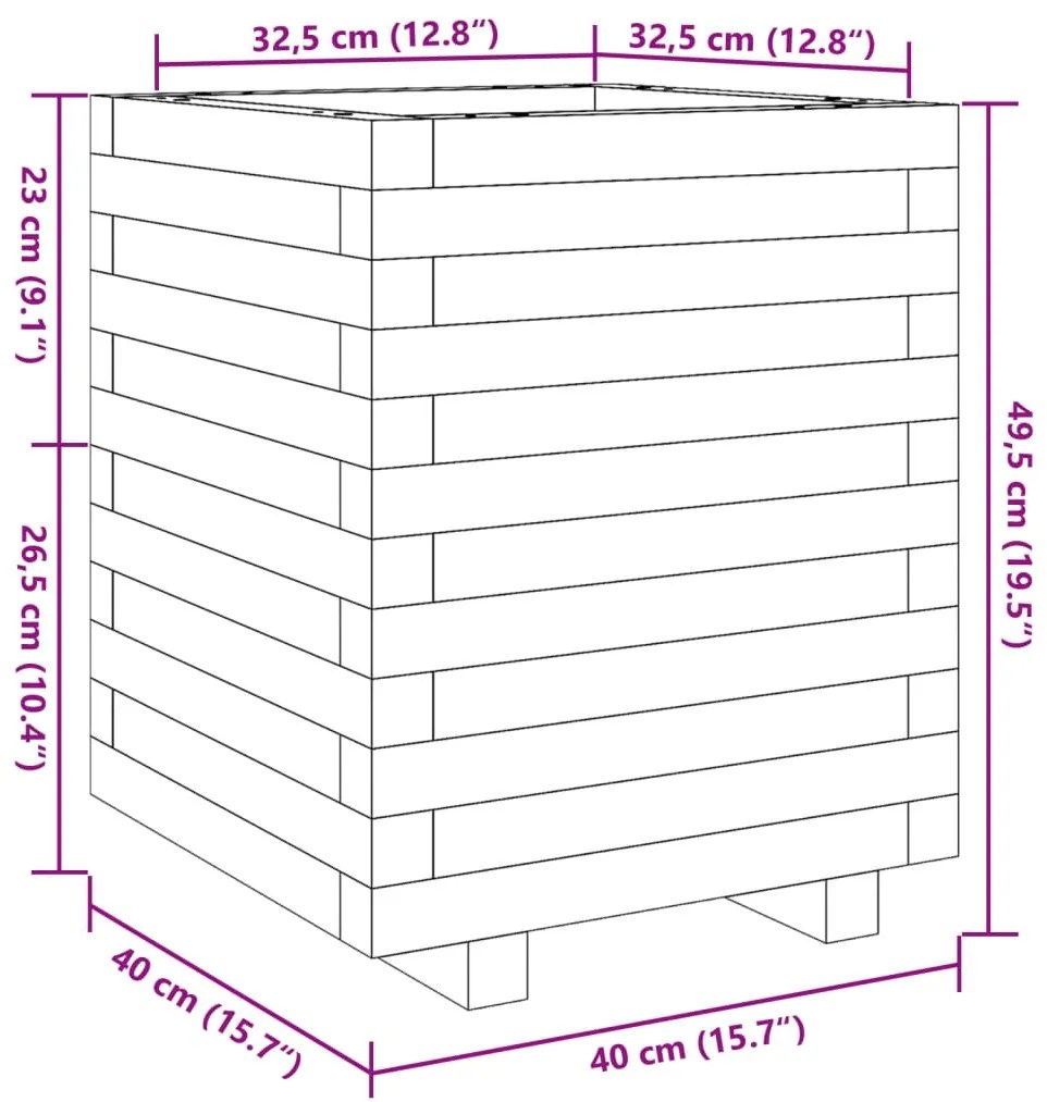Vaso/floreira de jardim 40x40x49,5cm pinho maciço castanho mel