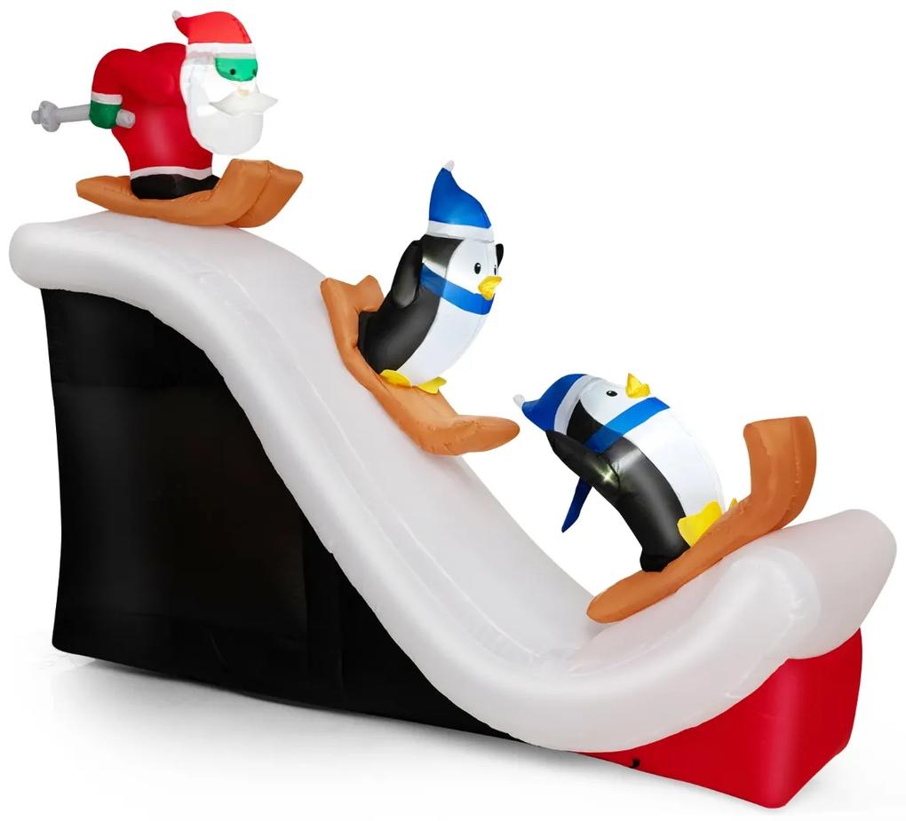 Insuflável Pai Natal e Pinguins a esquiar com luzes LED ​​para o Natal 280 x 70 x 220 cm Multicolorido