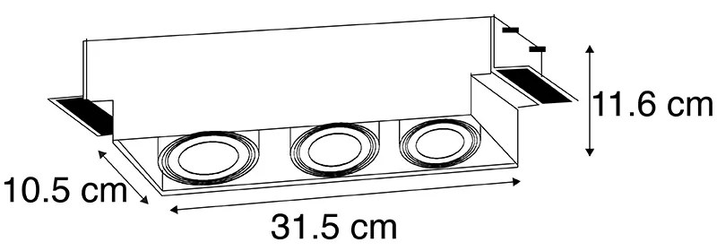 Foco embutido preto GU10 AR70 sem moldura 3 luzes - Oneon Moderno