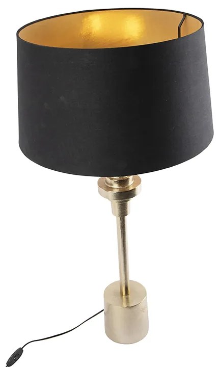 Candeeiro de mesa Art Deco dourado e preto com abajur de algodão 45 cm - Diverso Art Deco