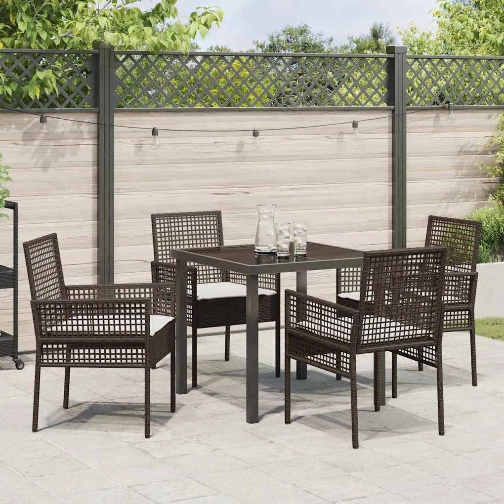 Conjunto de Jantar de Jardim 5 Peças com Almofadas Castanho Rattan Sin