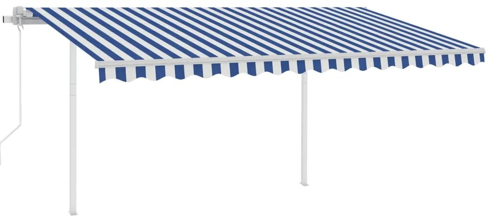 Toldo retrátil automático com postes 4x3,5 m azul e branco
