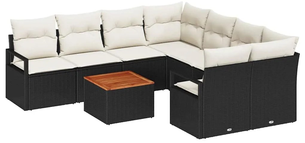 Conjunto de Sofás de Jardim 9 Peças com Almofadas Pretas em Rattan de