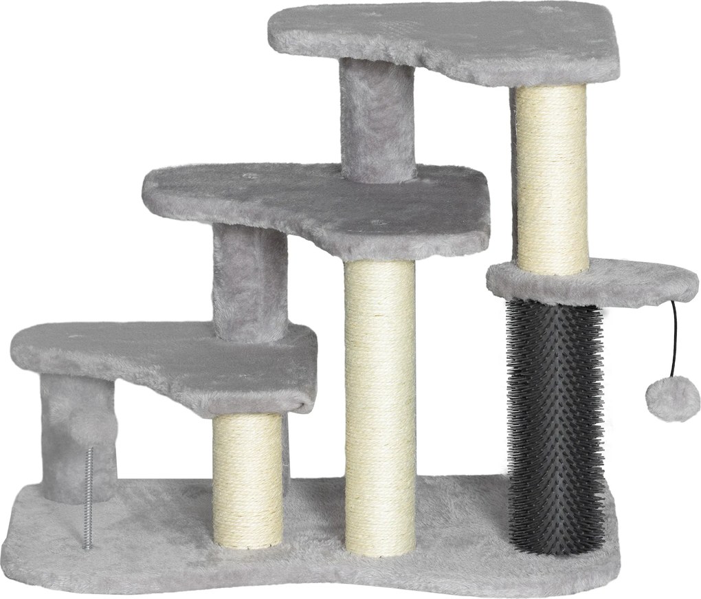 Arranhador para gatos em forma de torre para arranhar, com 50 cm de altura, com plataformas de pelúcia e bolas, para gatos com menos de 5 kg, cinzento