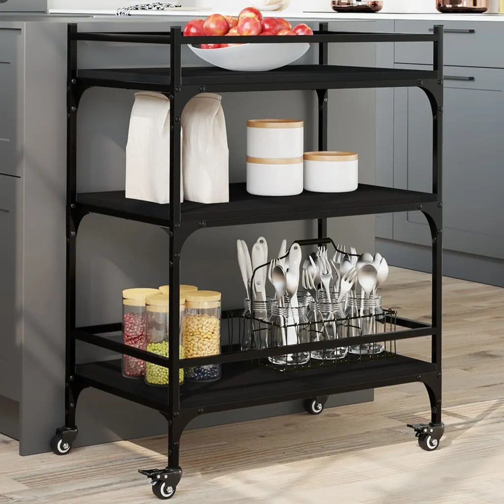 vidaXL Carrinho de cozinha 65x40x86,5 cm derivados de madeira preto