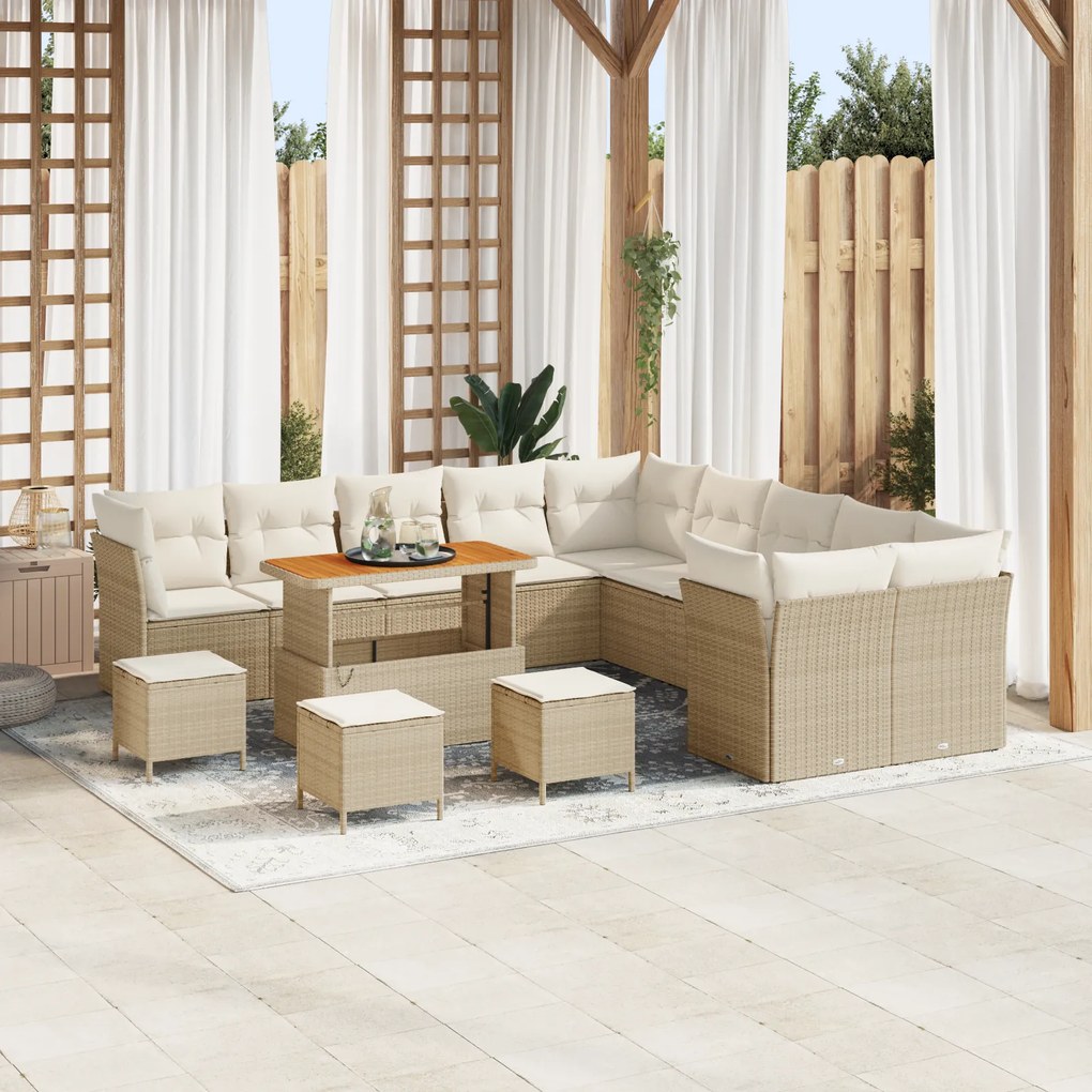 Conjunto de Sofá de Jardim vidaXL 14 Peças com Almofadas Bege Poly Rat