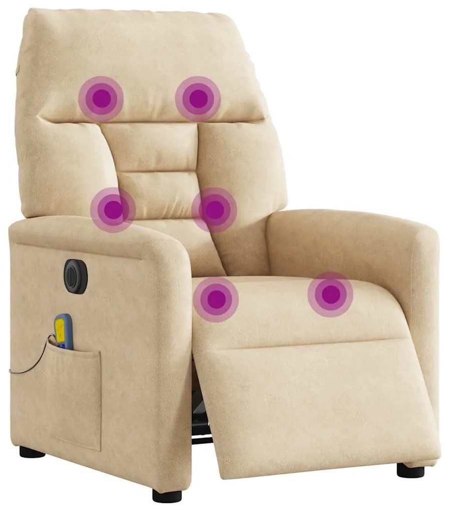 Poltrona de massagens reclinável elétrica microfibra cor creme