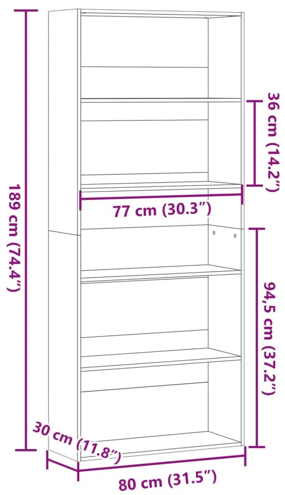 Estante 80x30x189 cm derivados de madeira branco