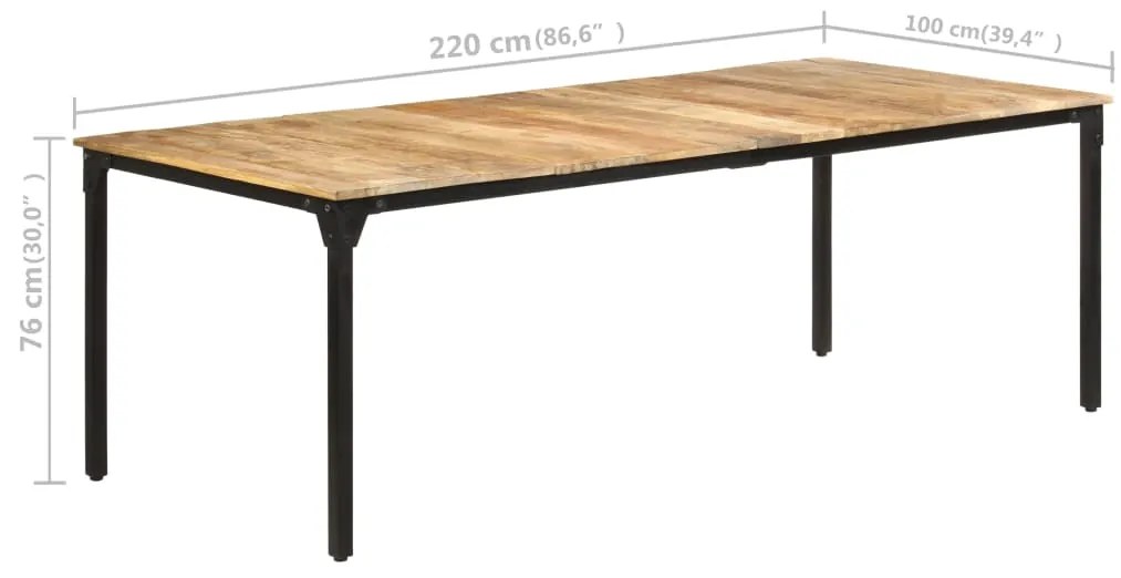 Mesa de jantar 220x100x76 cm madeira de mangueira áspera