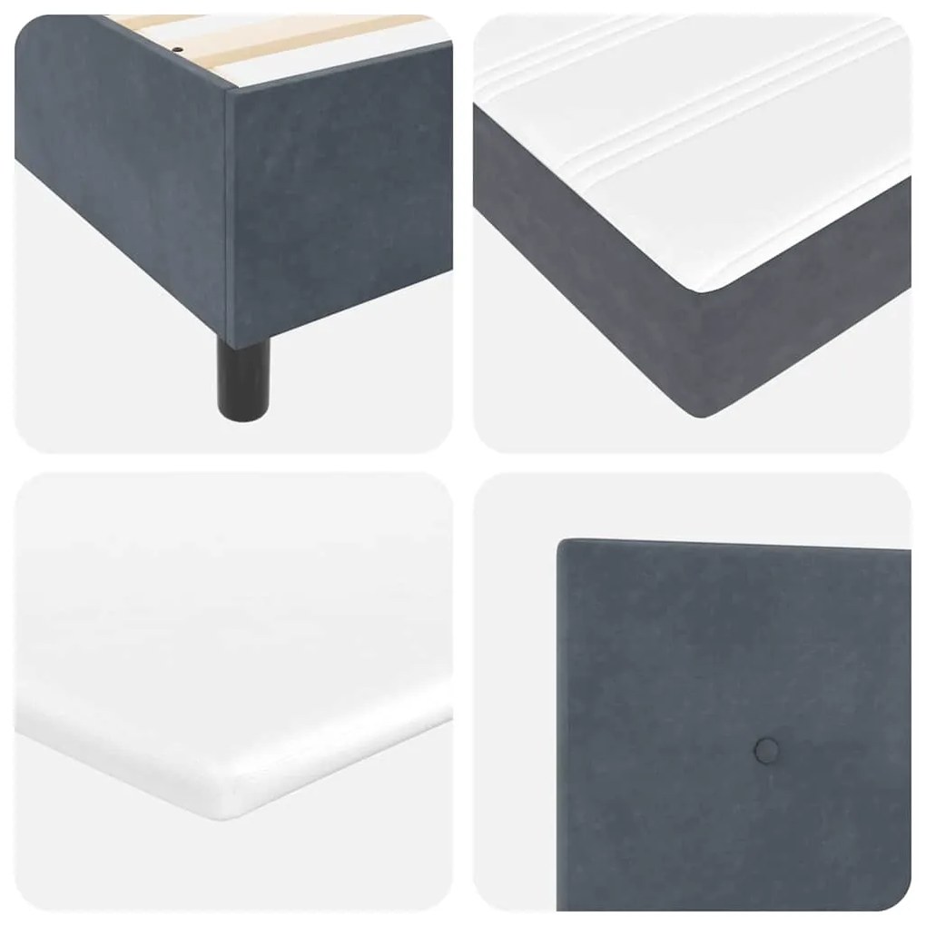 Cama Box com Colchão e LED VidaXL Cinza Escuro 80x200 cm Veludo