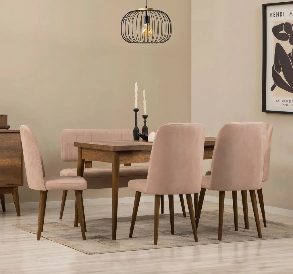 Conjunto de Mesa de Jantar Extensível e Cadeiras Vina – Nogueira – Mes