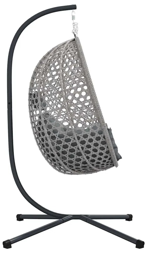 Cesta de Cadeira de Ovo com Suporte em Cinza Rattan Sintético