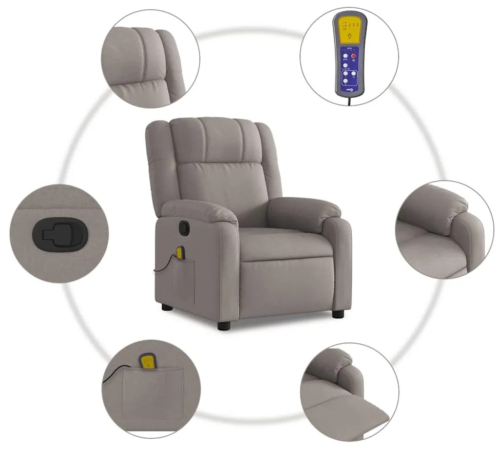 Poltrona de massagens reclinável tecido cinzento-acastanhado