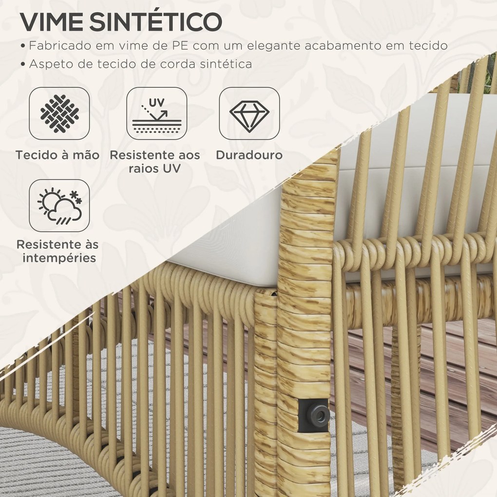 Conjunto de Móveis de Jardim em Vime PE – 4 Peças – Aço e Vidro – Bege