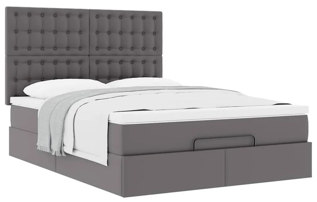 Estrutura de cama otomana com colchão 140x190 cm cinzenta
