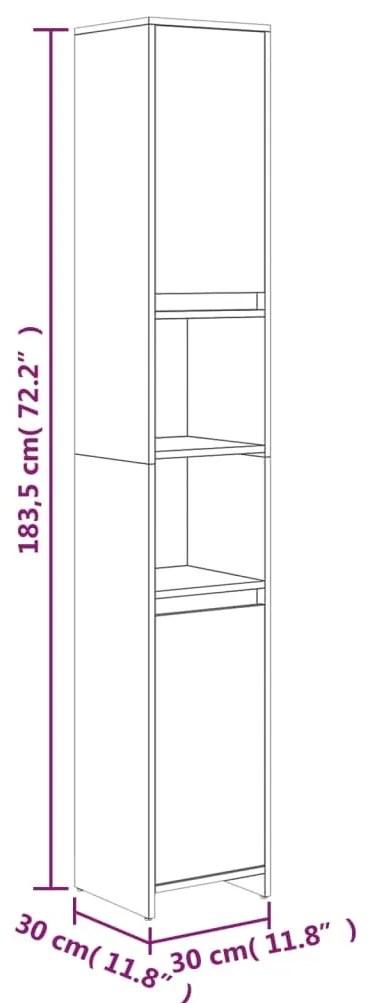 Armário WC 30x30x183,5 cm derivados de madeira cinzento sonoma