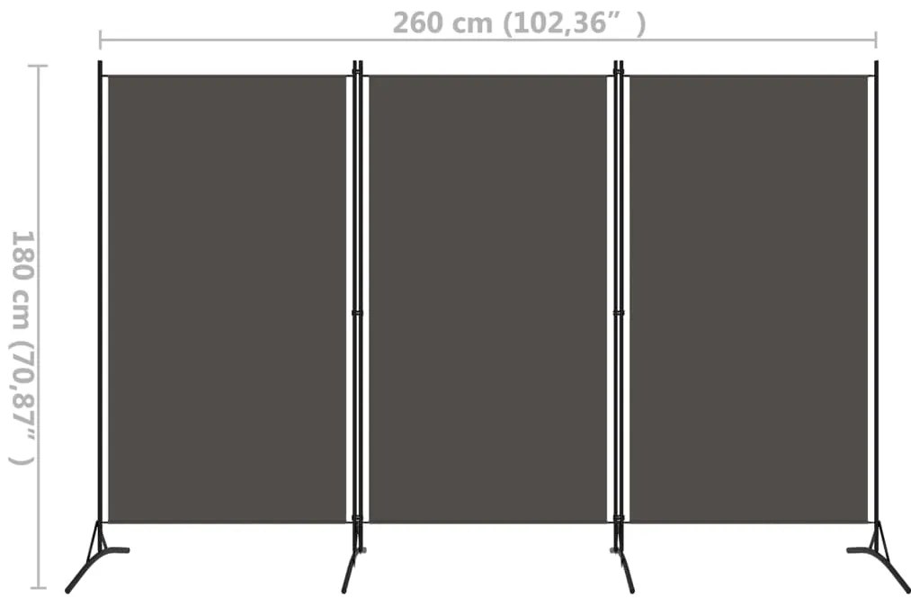 Divisória de quarto com 3 painéis 260x180 cm antracite
