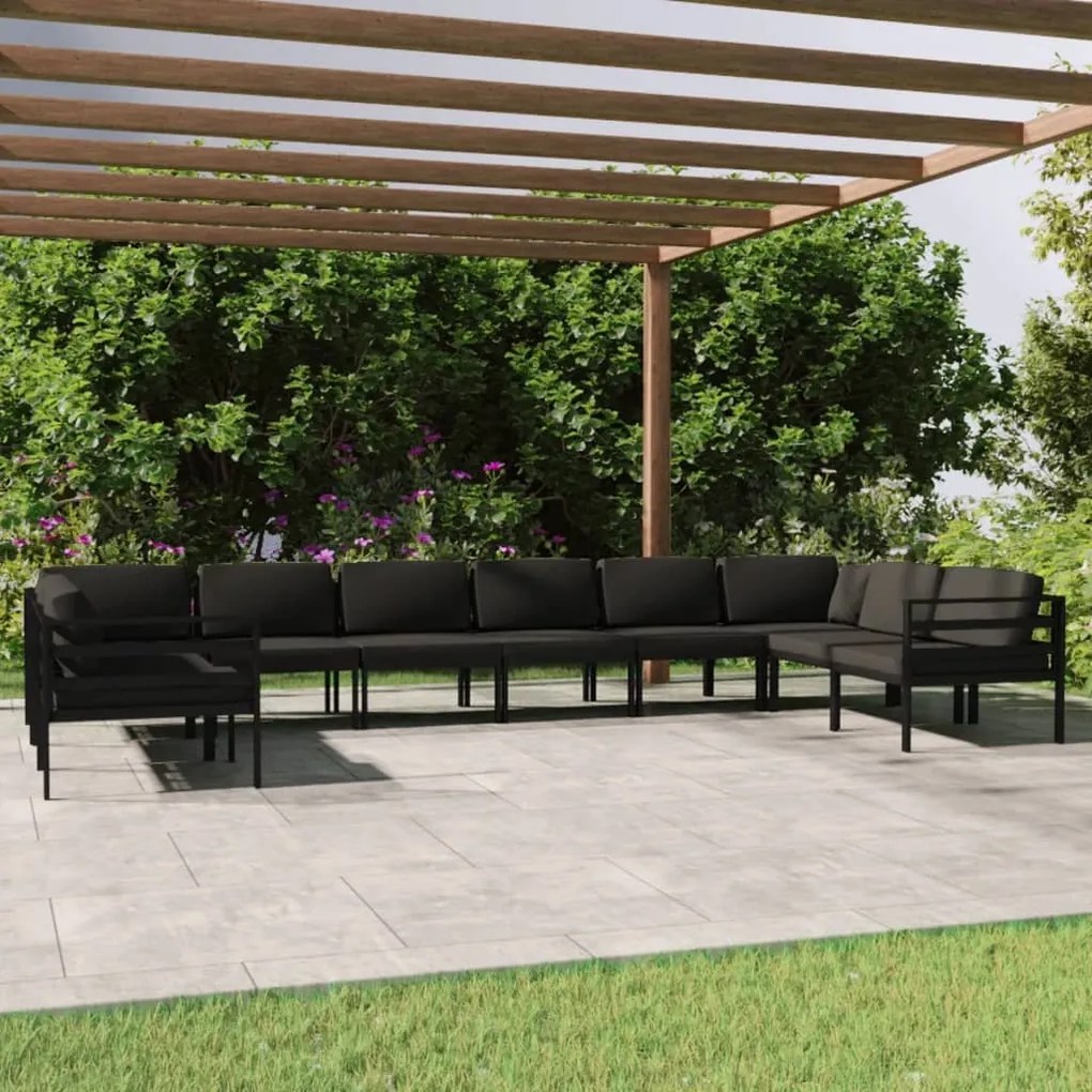 vidaXL 10 pcs conjunto lounge jardim com almofadões alumínio antracite