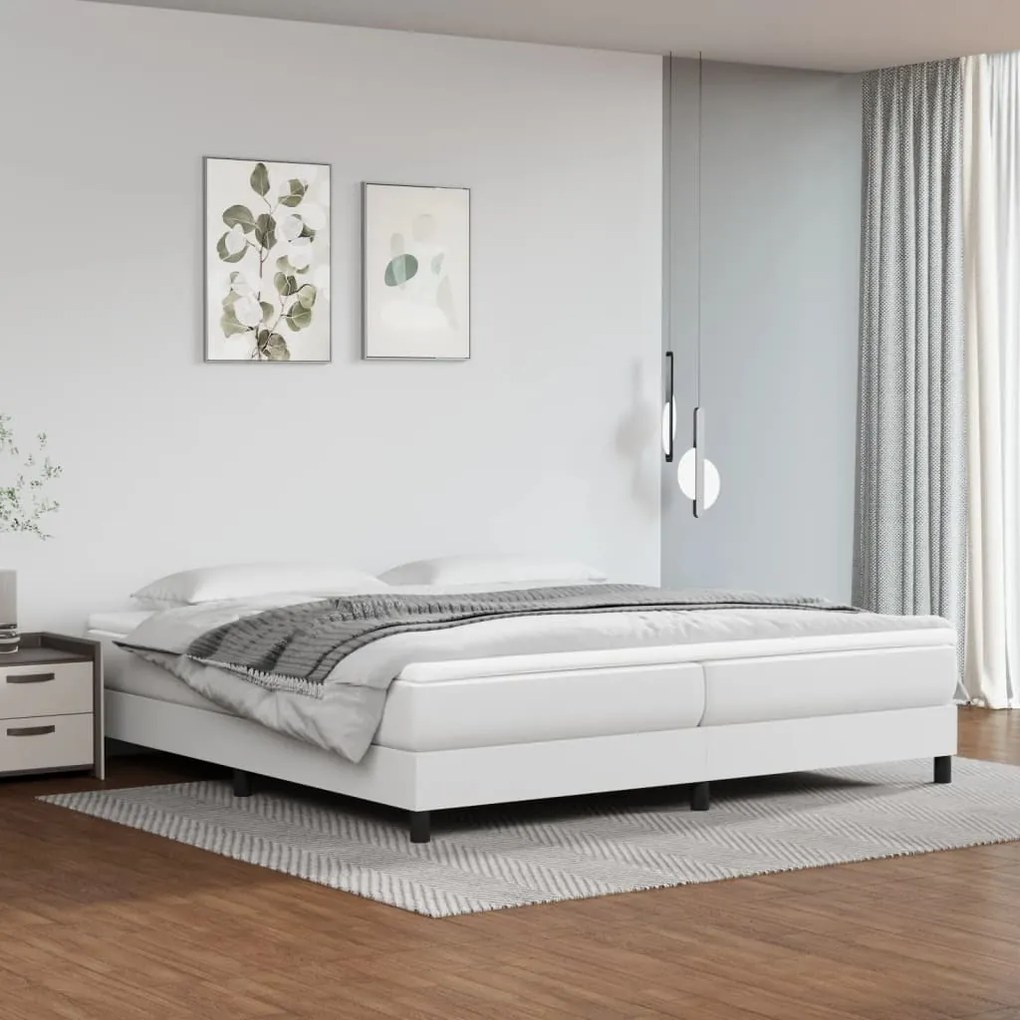 vidaXL Estrutura de cama com molas 200x200 cm couro artificial branco
