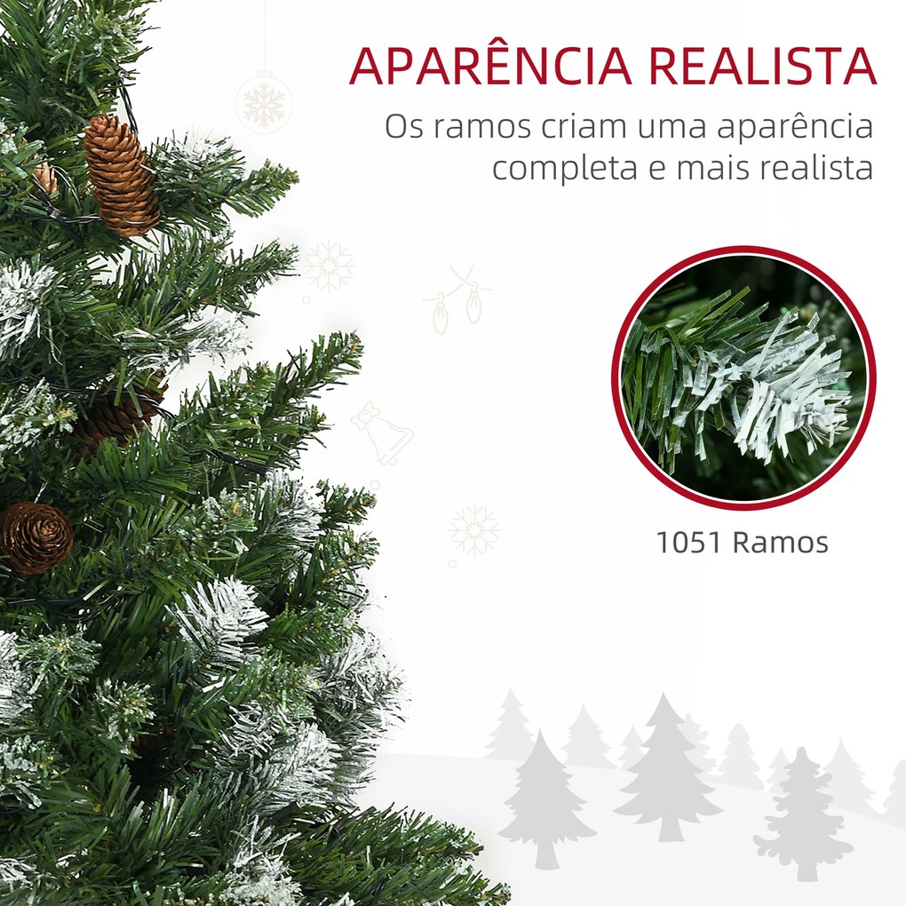 Árvore de Natal Artificial com Luzes LED 1051 Ramos 45 Pinhas e Base Dobrável Ø100x230 cm Verde