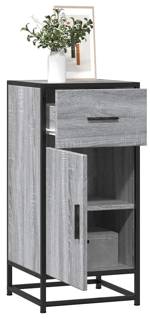 vidaXL Aparador 35,5x35x76 cm deriv. de madeira/metal cinzento sonoma