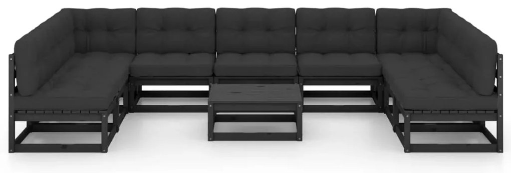 10 pcs conjunto longue jardim c/ almofadões pinho maciço preto