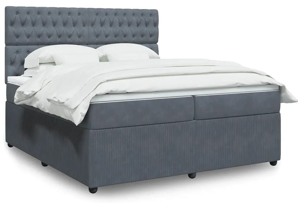 Cama com molas/colchão 200x200 cm veludo cinzento-escuro
