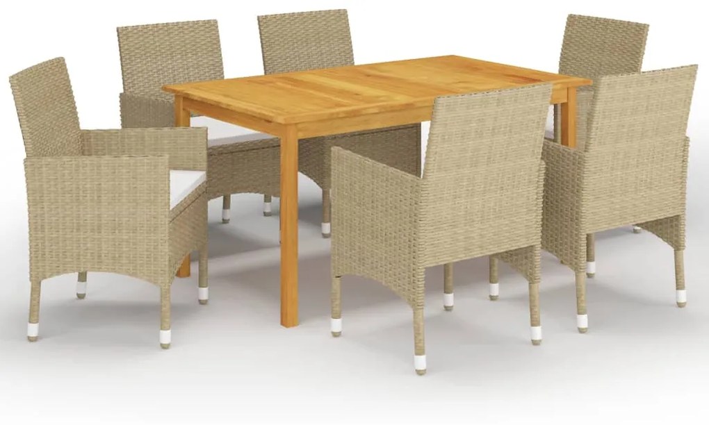 vidaXL 7 pcs conjunto de jantar para jardim bege
