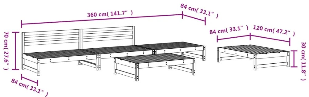 5 pcs conjunto lounge de jardim madeira de pinho maciça branco