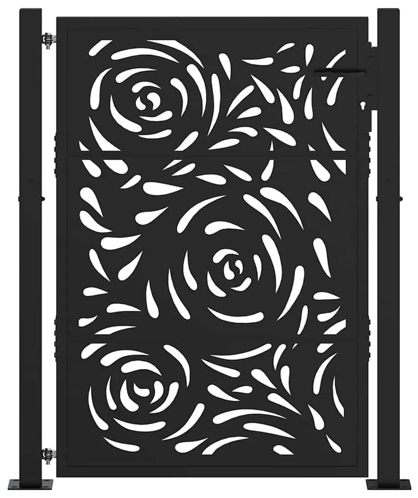 Portão de jardim 105x130 cm preto design de chama de aço