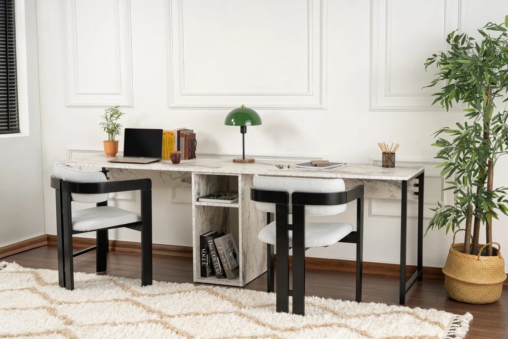 Secretária de Estudo Twin Study Desk - Freesia, Marble, Black - 240x74
