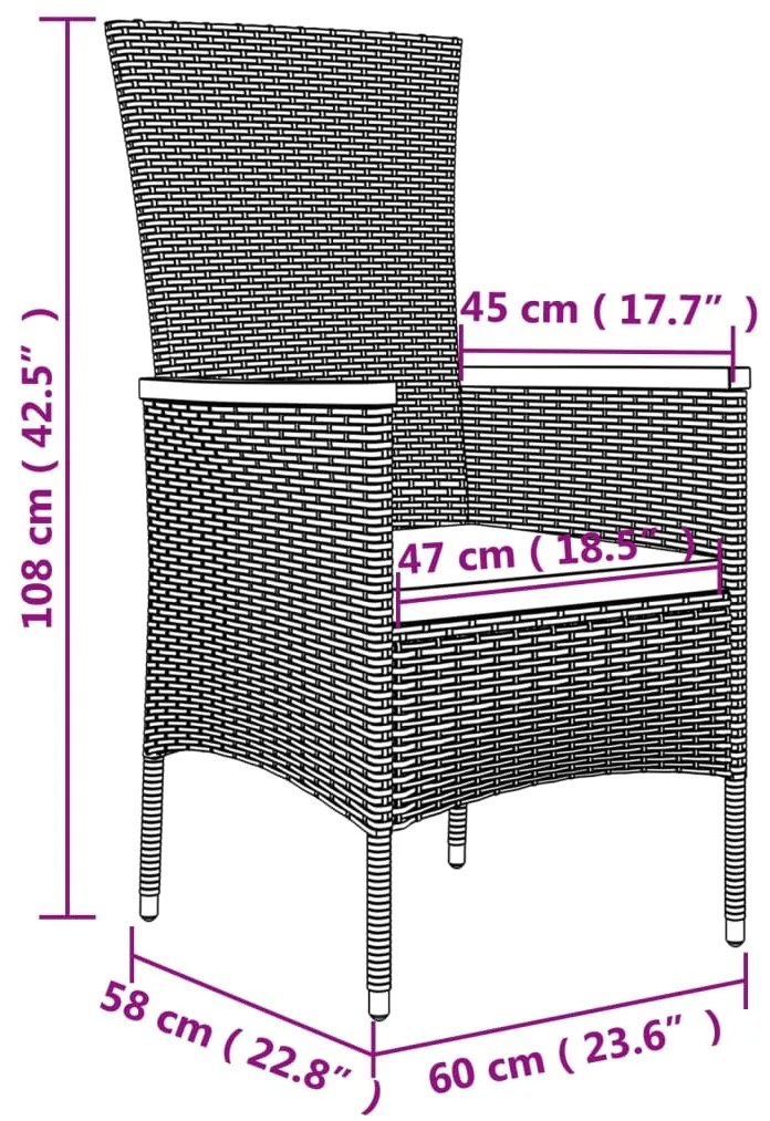 9 pcs conjunto de jantar p/ jardim c/ almofadões vime PE cinza