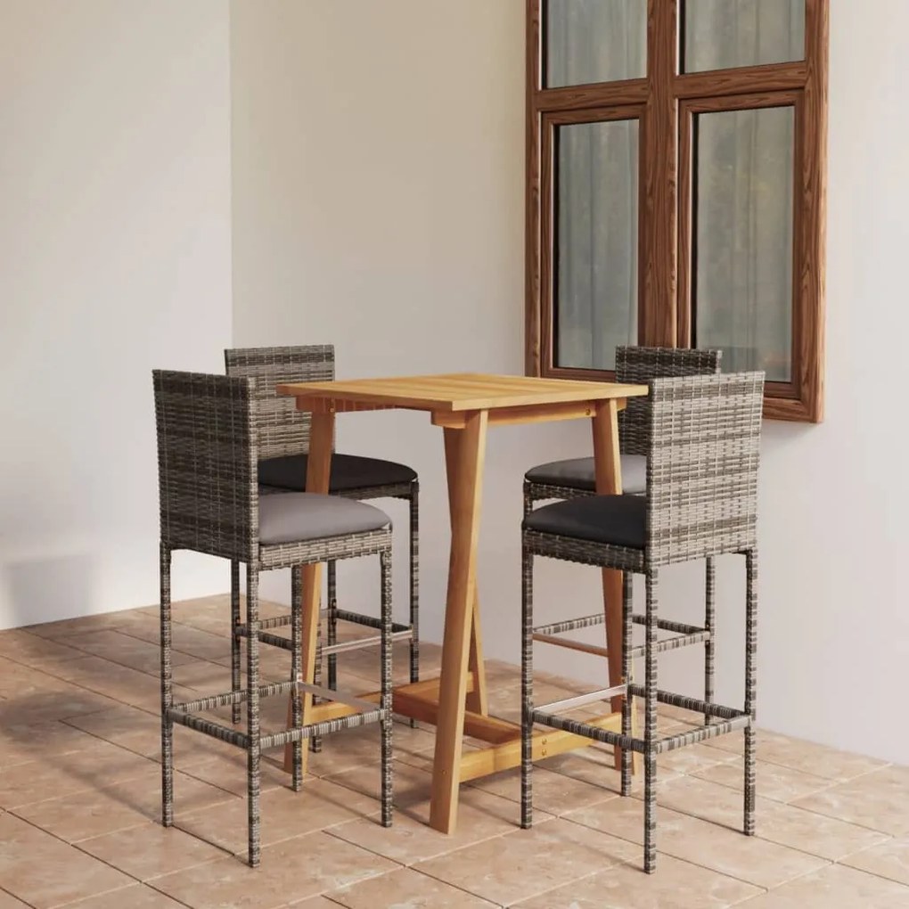 vidaXL 5 pcs conjunto de bar para jardim com almofadões cinzento