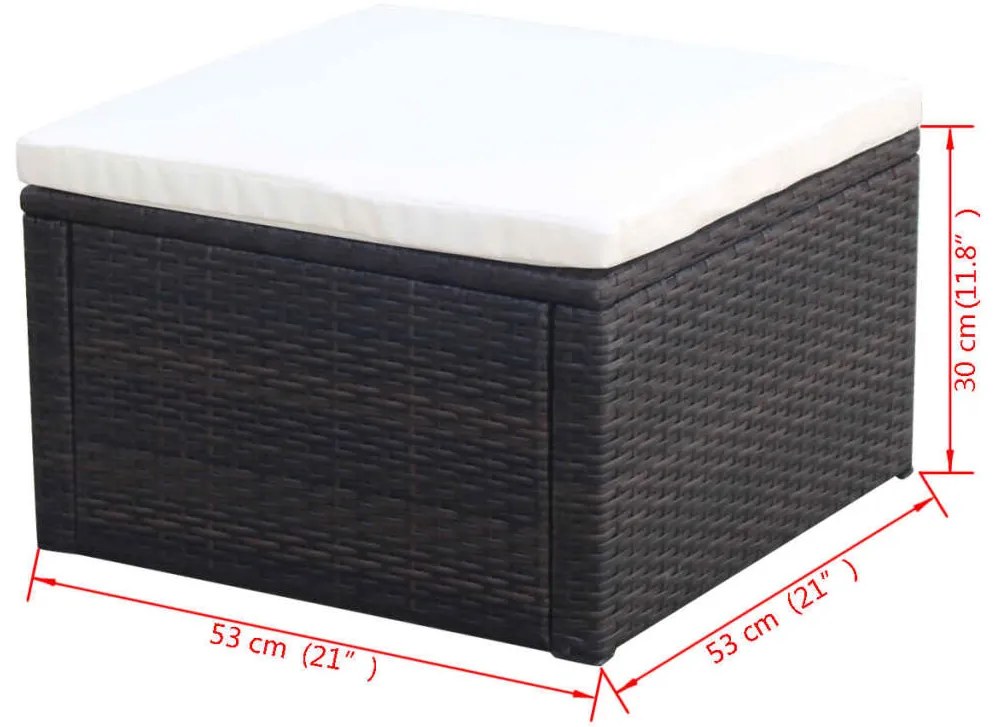 Banco apoio de pés/otomano em vime 53x53x30 cm castanho