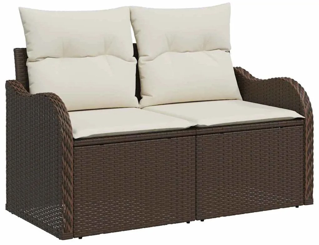 Conjunto de Sofá para Jardim com 9 Peças e Almofadas Castanhas em Ratt