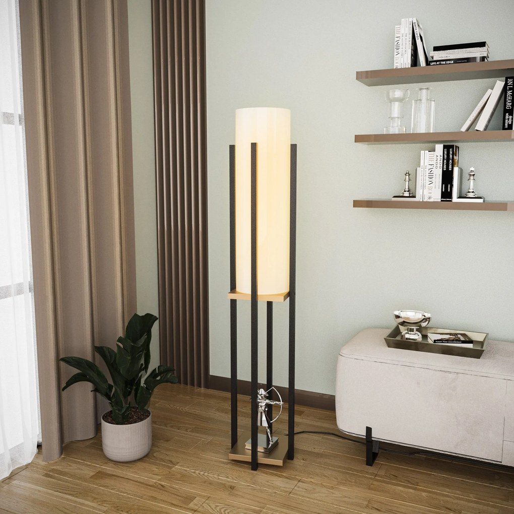 Candeeiro de Pé Shelf Lamp – Preto e Dourado – 25 x 25 x 130 cm