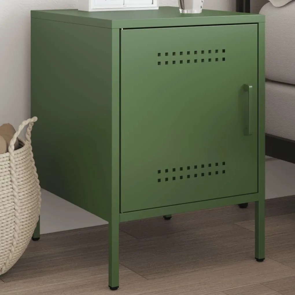 vidaXL Mesa de cabeceira 36x39x50,5 cm aço verde azeitona