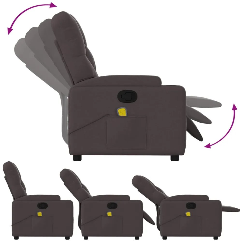 Poltrona de massagens reclinável tecido castanho-escuro