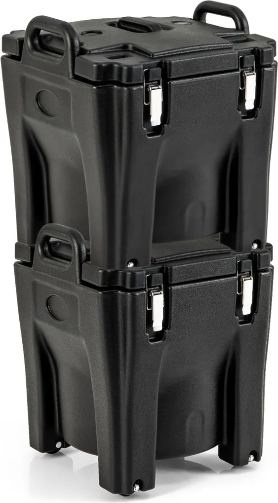 Aquecedor de comida portátil empilhável de 30 L com barril de aço inoxidável 2 pegas 4 rodas Aquecedor de sopa para campismo Preto